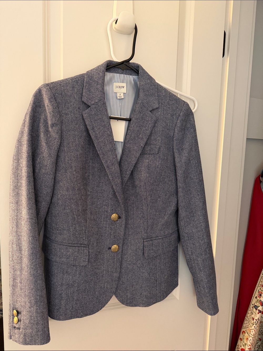 J. Crew Women's Light Blue Herringbone Blazer with Gold Buttons size 2 NWT